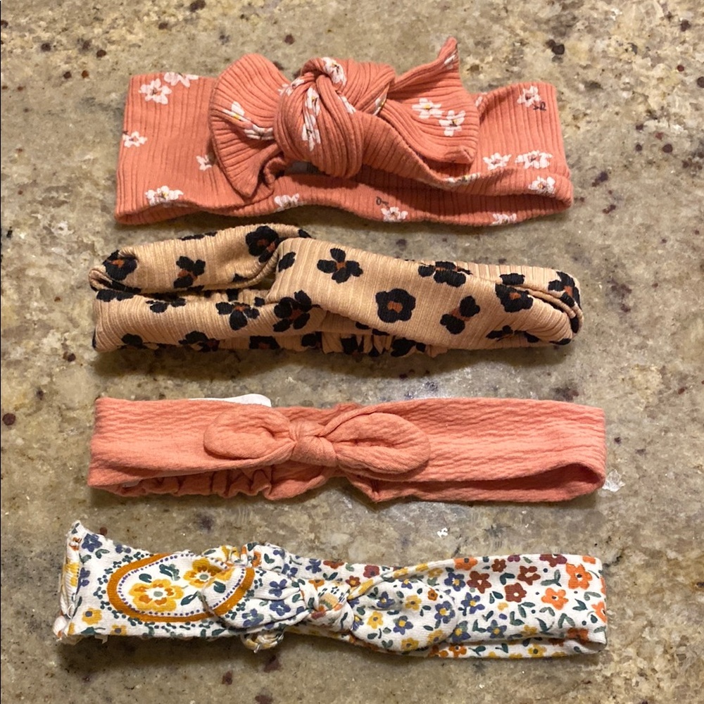 4 Floral and Solid Kids Baby Toddler Headband Set Size 9 Months